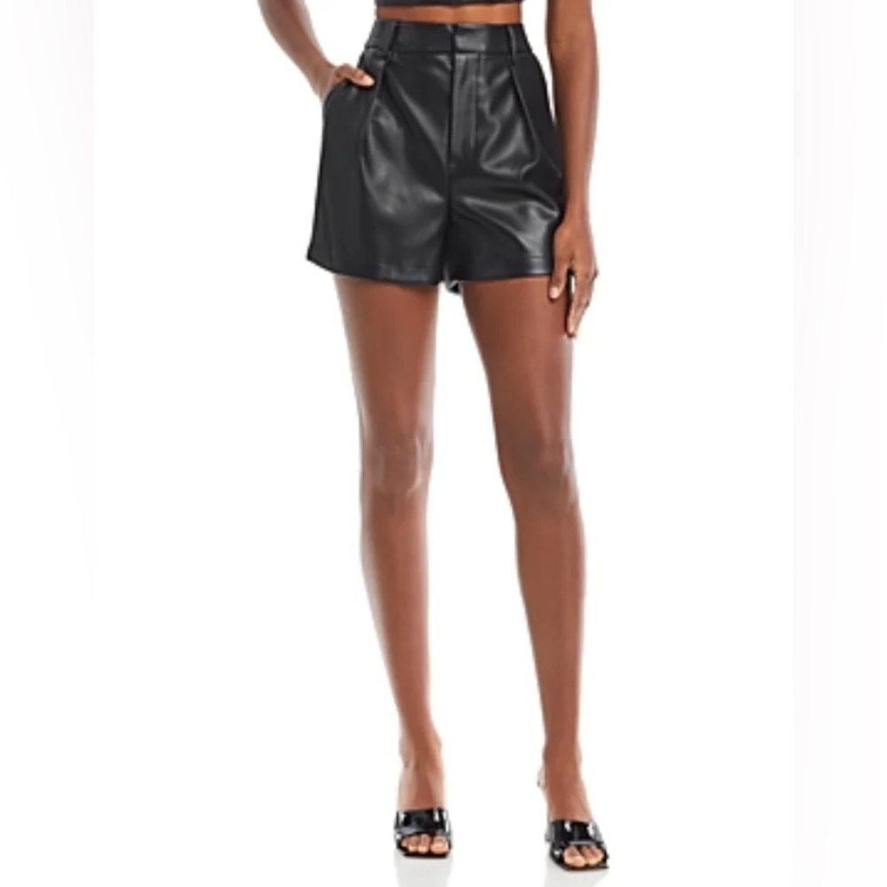 AVEC LES FILLES PLEATED FAUX LEATHER SHORTS